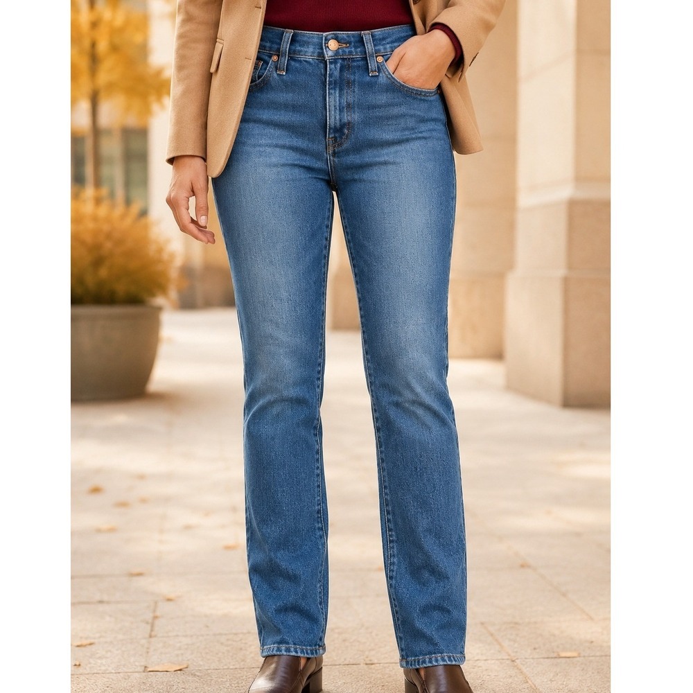 Madewell The Slim Boyjean Women 23 Medium Wash High Rise Straight Denim Blue
